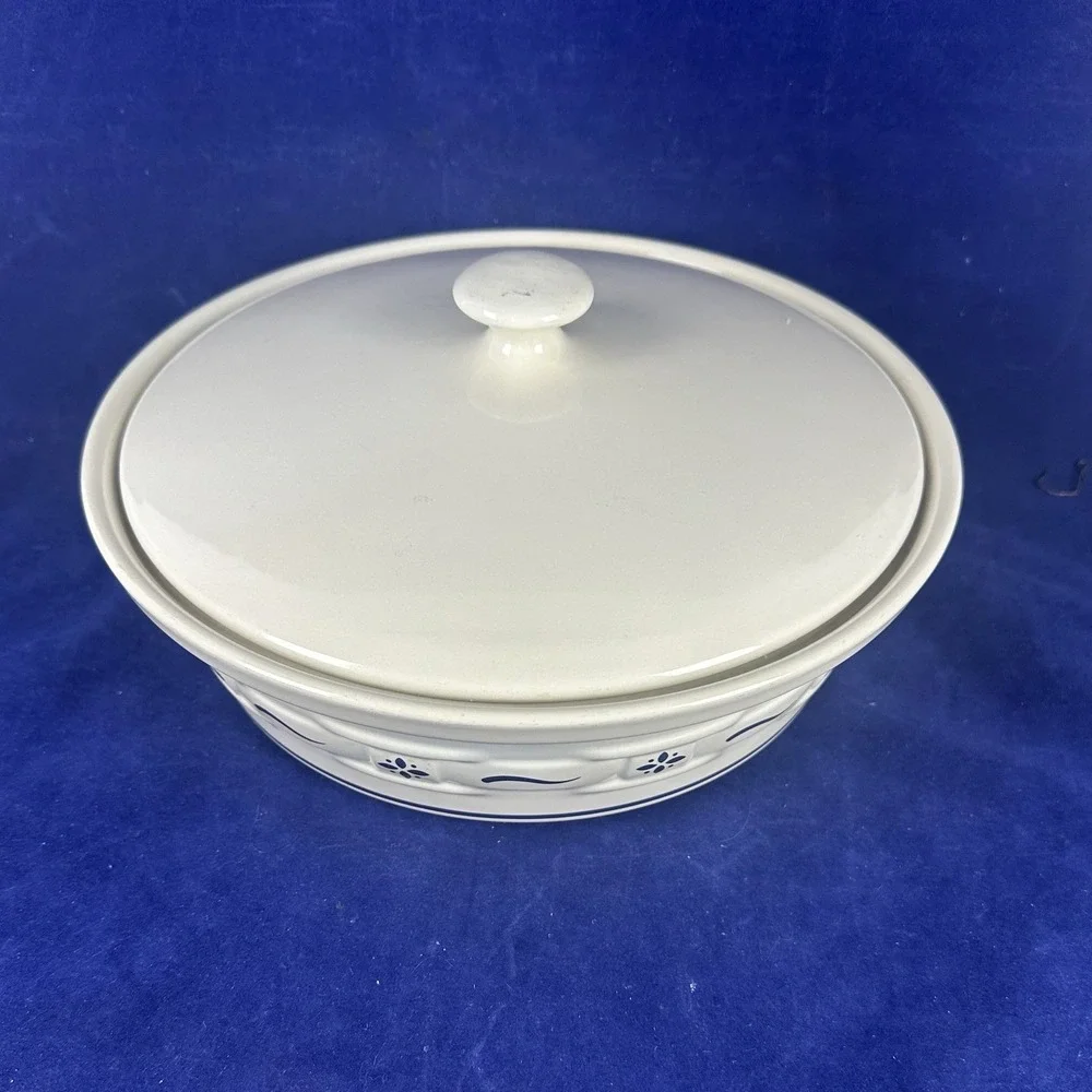 Longaberger Pottery Woven Traditions 2 Qt Covered Casserole BLUE~USA